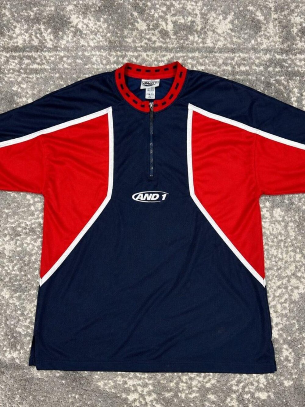 Vintage AND1 Red Navy Quarter Zip Basketball Jersey
